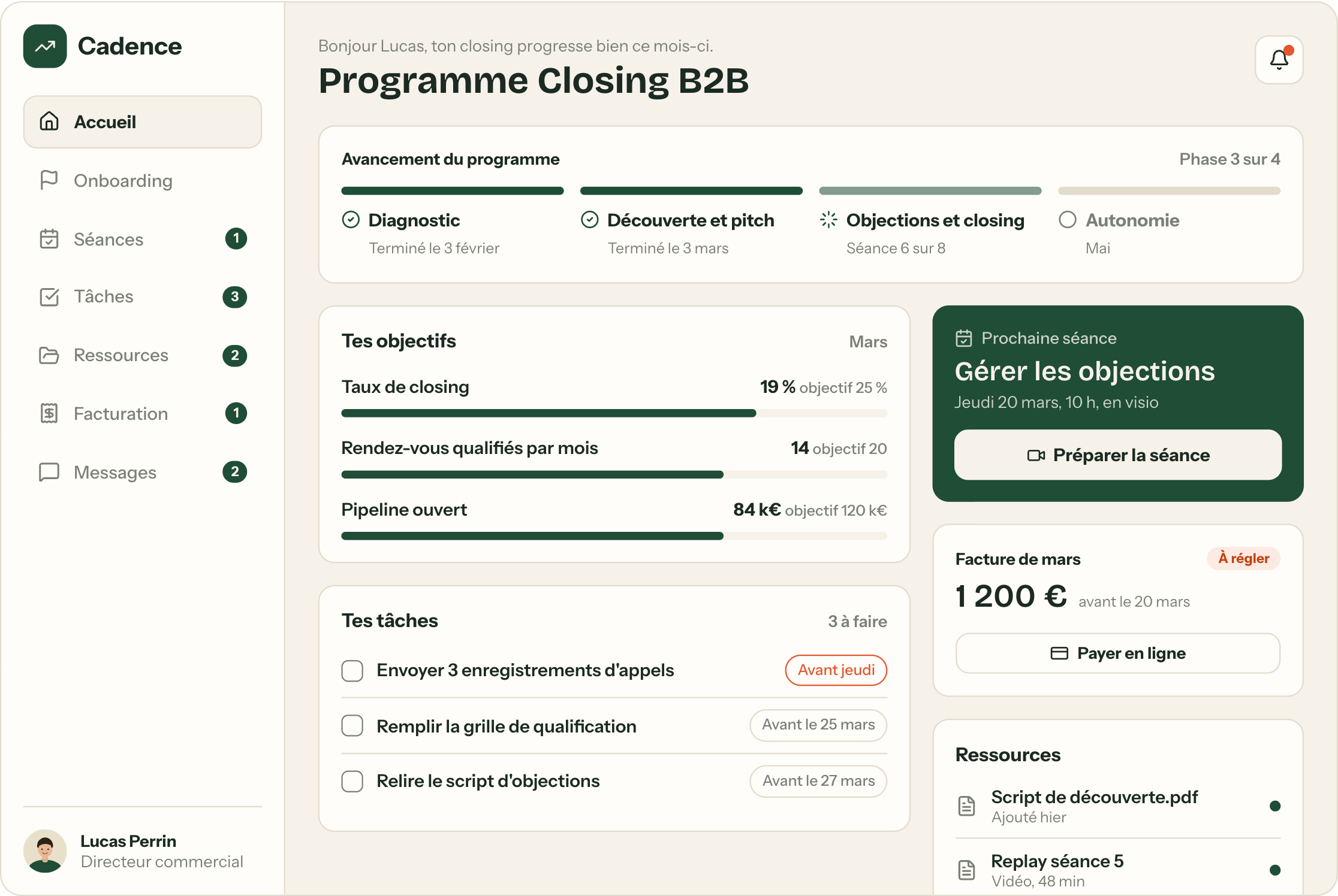 Exemple d'interface : Cadence, Portail client