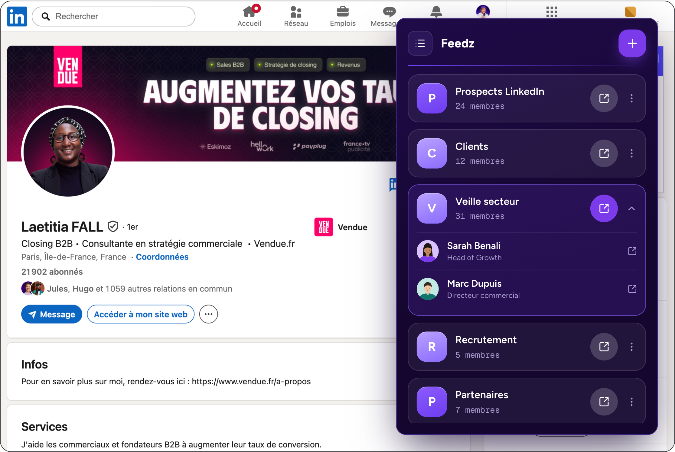 Exemple d'interface : Feedz, Feed LinkedIn custom