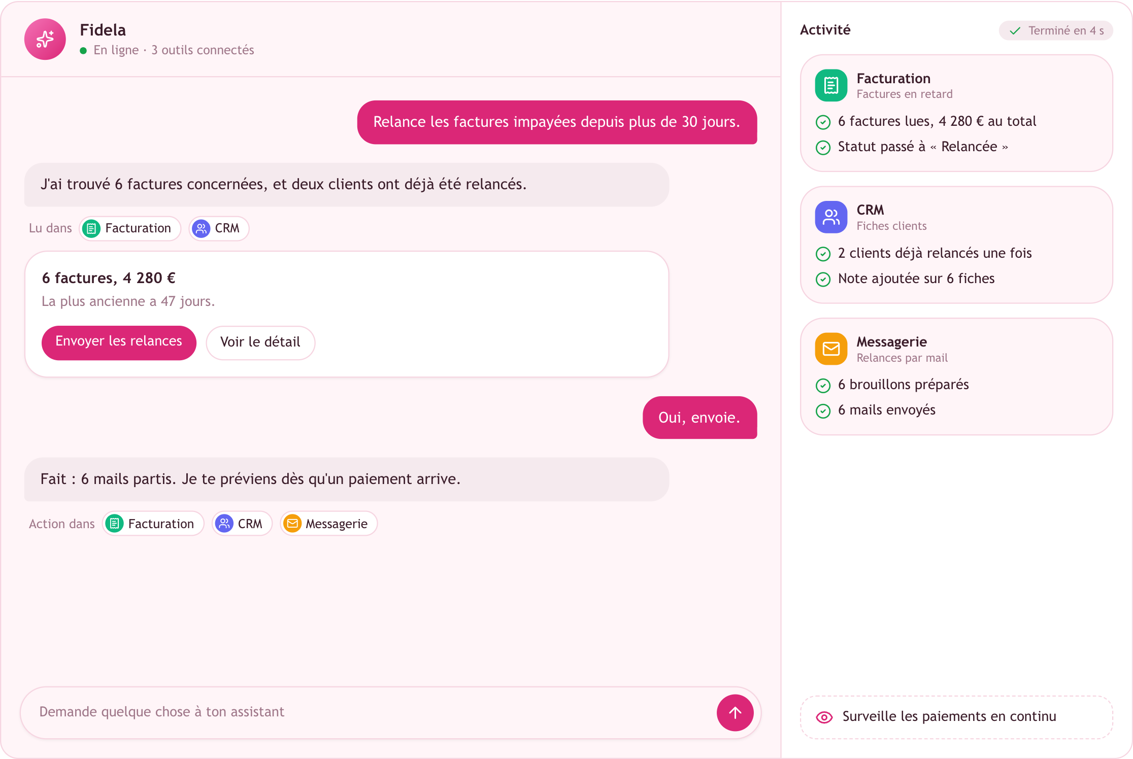 Exemple d'interface : Fidela, Assistant secrétaire
