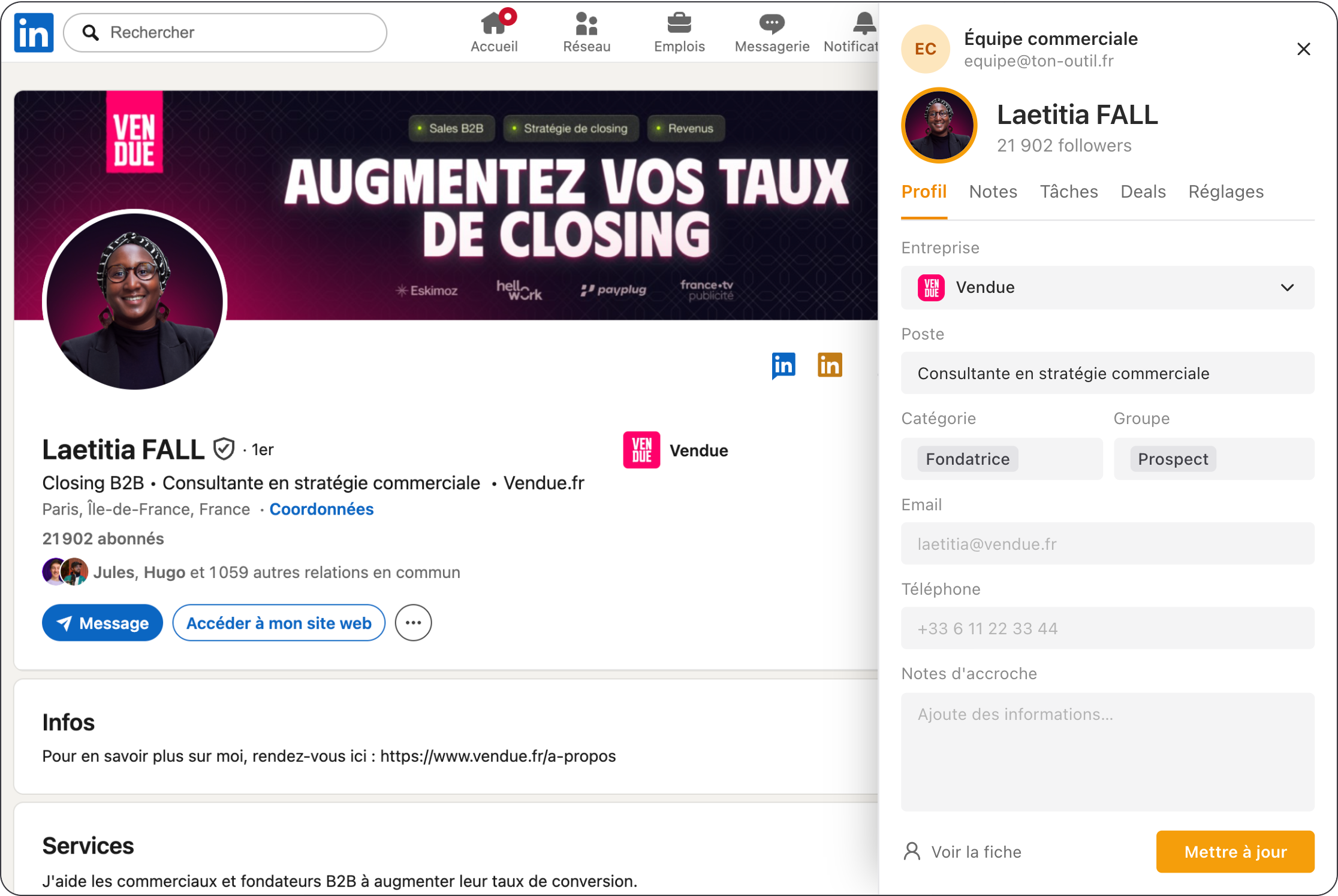 Exemple d'interface : n-crm, Extension CRM